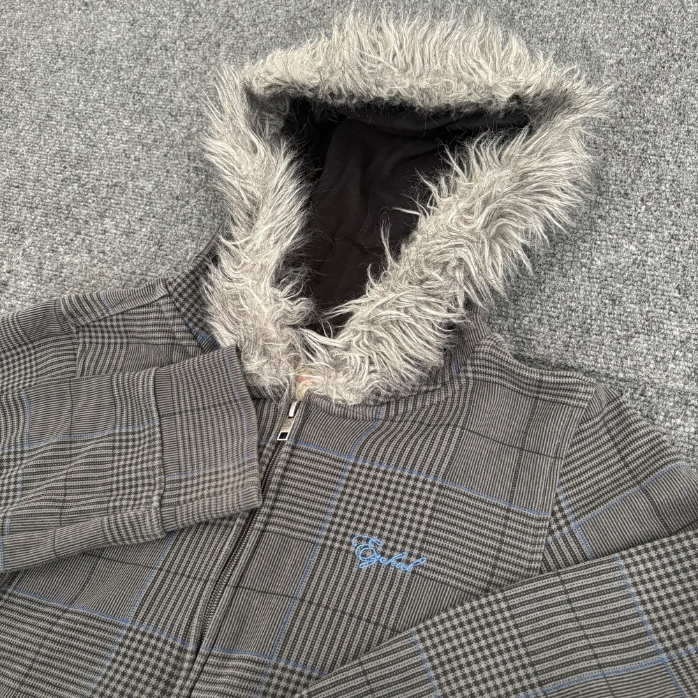 Vintage 2000s Y2K EZEKIEL Womens Glenn Plaid Full Zip Fur Lined Hoodie Jacket‎ M